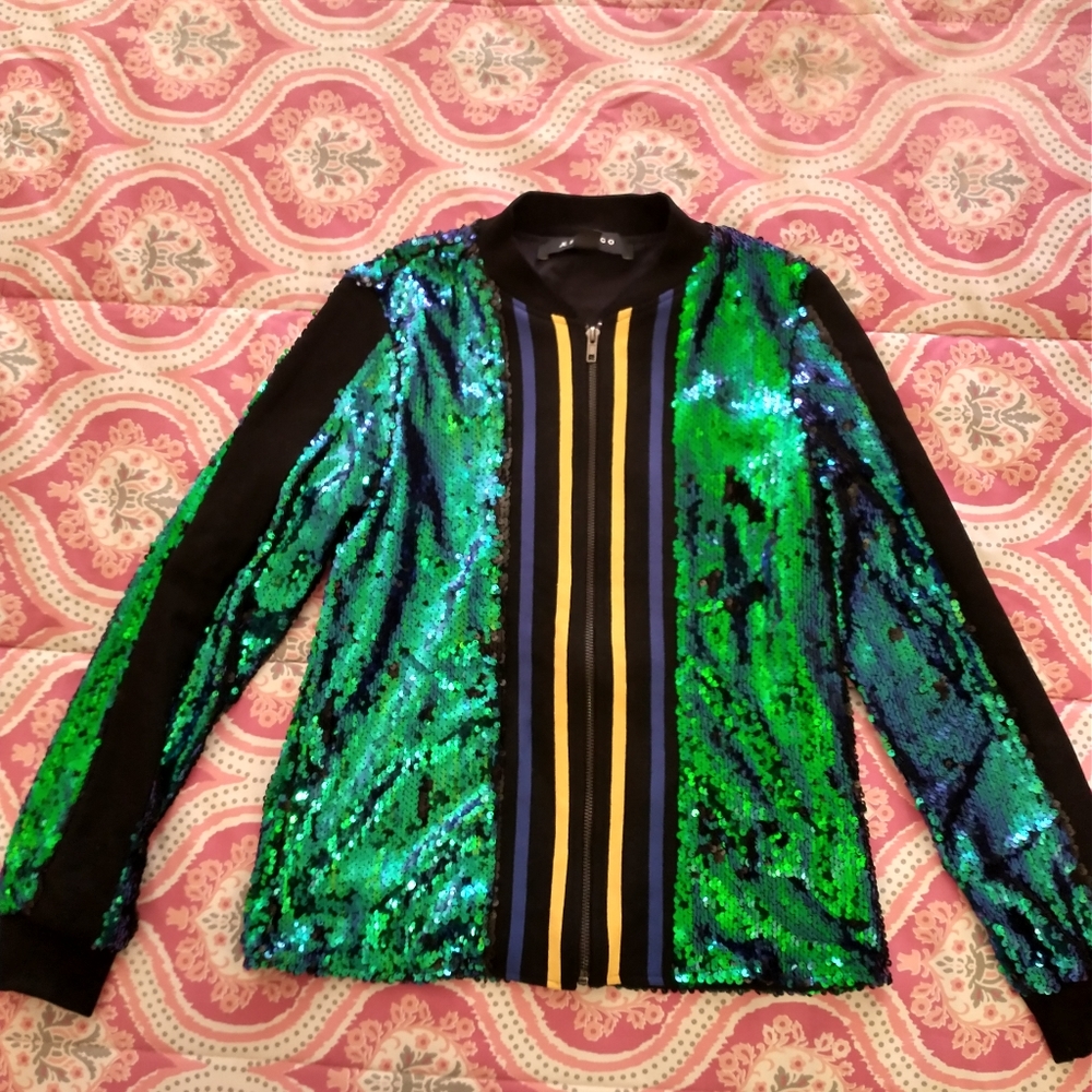 Xzilingo sequin sporty zip up jacket